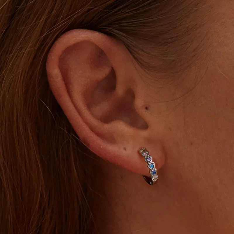 (imagen para) Aretes tipo aro con corazón arcoíris estilo Pandora - SCE1275 - Ver 6