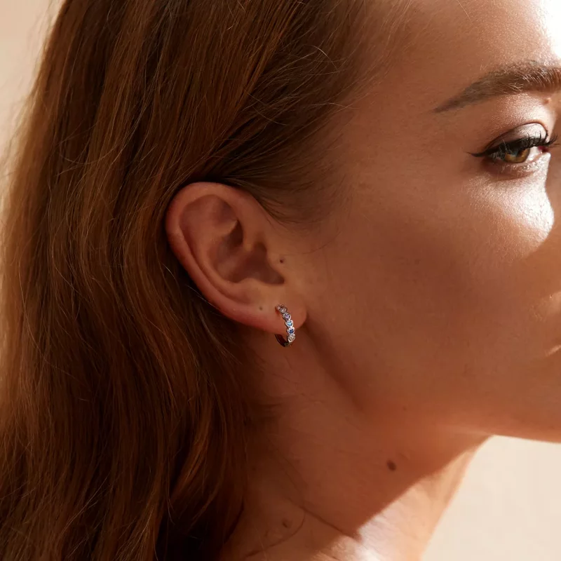 (imagen para) Aretes tipo aro con corazón arcoíris estilo Pandora - SCE1275 - Ver 7