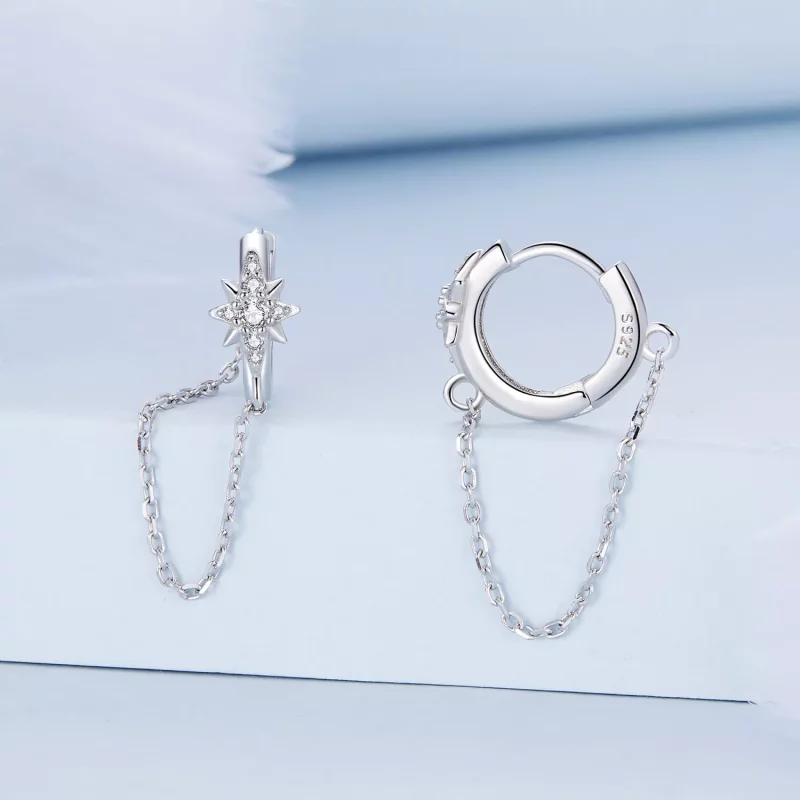 (imagen para) Aretes tipo Pandora con estrellas para hombres - BSE699 - Ver 2