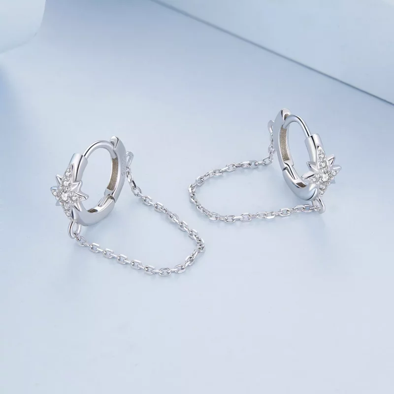 (imagen para) Aretes tipo Pandora con estrellas para hombres - BSE699 - Ver 3