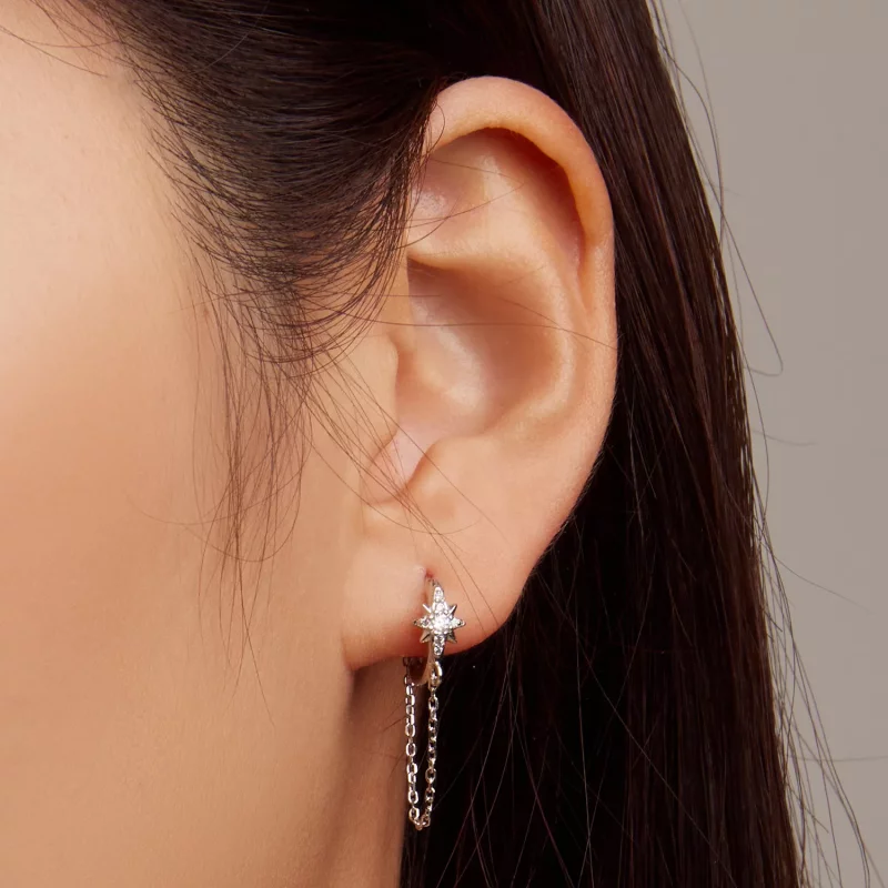 (imagen para) Aretes tipo Pandora con estrellas para hombres - BSE699 - Ver 5