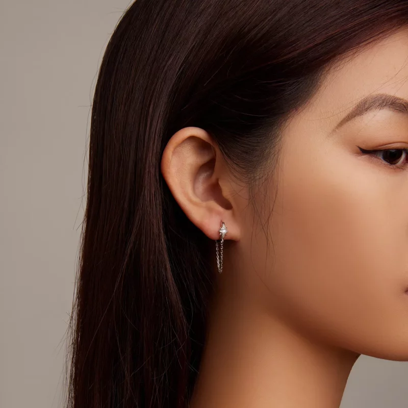 (imagen para) Aretes tipo Pandora con estrellas para hombres - BSE699 - Ver 7