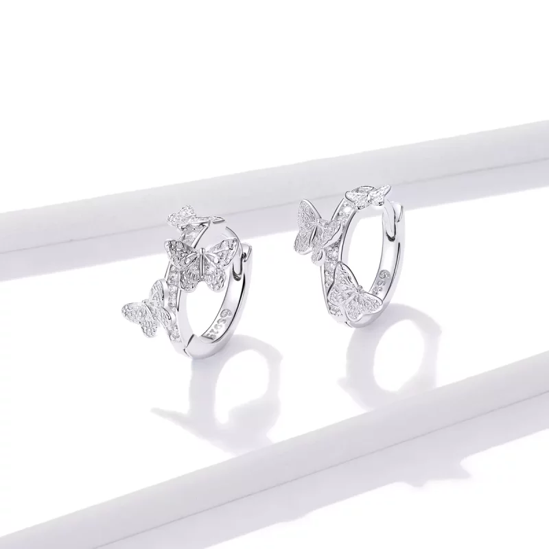 (imagen para) Aretes tipo Pandora con mariposas volando - BSE445 - Ver 2