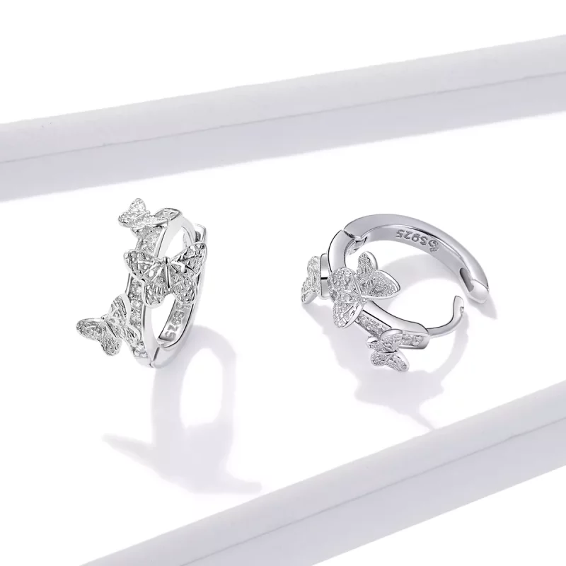 (imagen para) Aretes tipo Pandora con mariposas volando - BSE445 - Ver 3