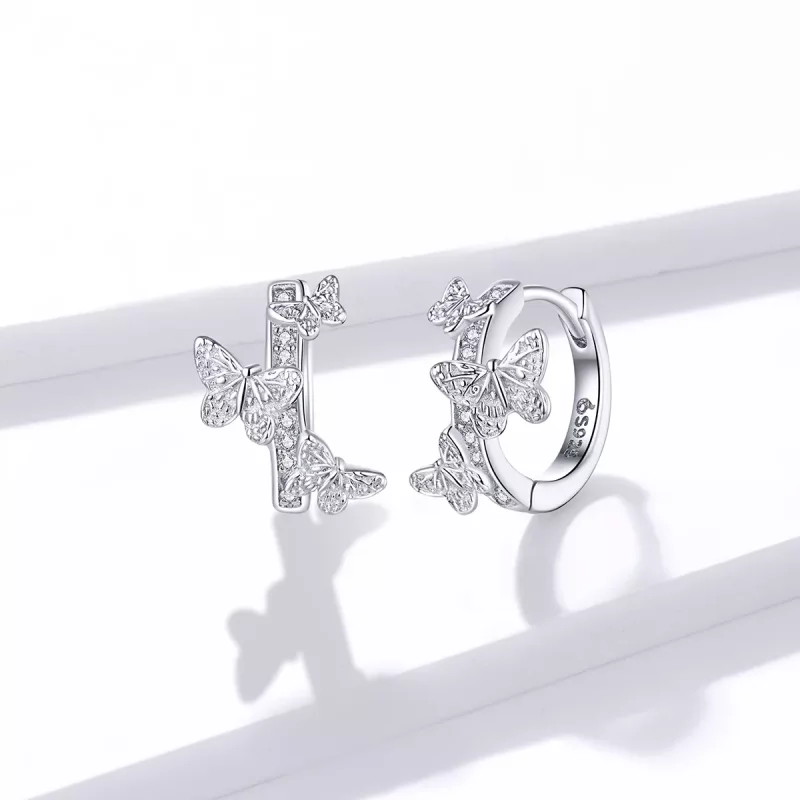 (imagen para) Aretes tipo Pandora con mariposas volando - BSE445 - Ver 4