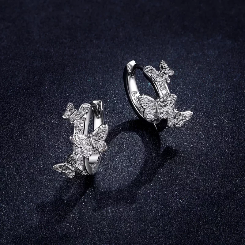 (imagen para) Aretes tipo Pandora con mariposas volando - BSE445 - Ver 5