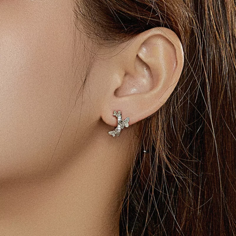 (imagen para) Aretes tipo Pandora con mariposas volando - BSE445 - Ver 6