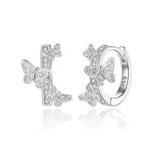(imagen para) Aretes tipo Pandora con mariposas volando - BSE445