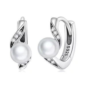 Aros de argolla con cuentas estilo Pandora de conchas - BSE710 (imagen para) Aros de argolla con cuentas estilo Pandora de conchas - BSE710