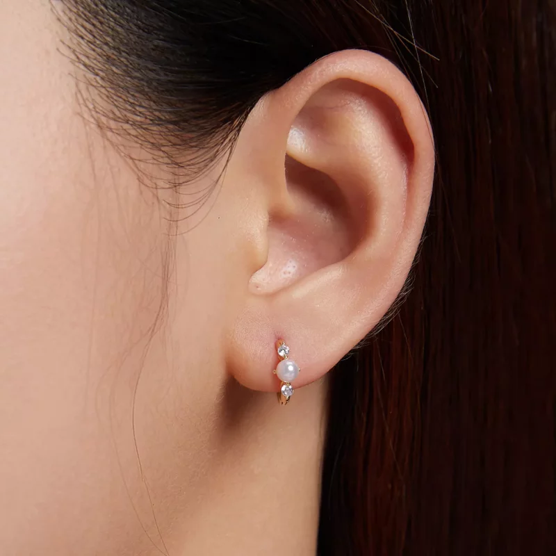 (imagen para) Aros de argolla con cuentas estilo Pandora y circonitas - SCE1254 - Ver 7