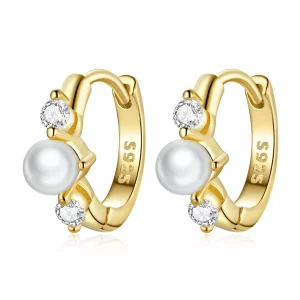 (imagen para) Aros de argolla con cuentas estilo Pandora y circonitas - SCE1254