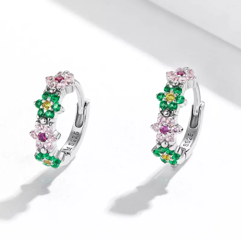 (imagen para) Aros de argolla estilo Pandora con delicadas flores - SCE1320 - Ver 2