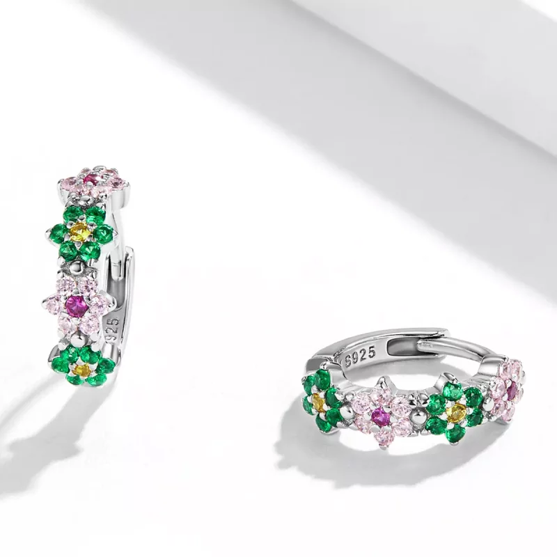 (imagen para) Aros de argolla estilo Pandora con delicadas flores - SCE1320 - Ver 3