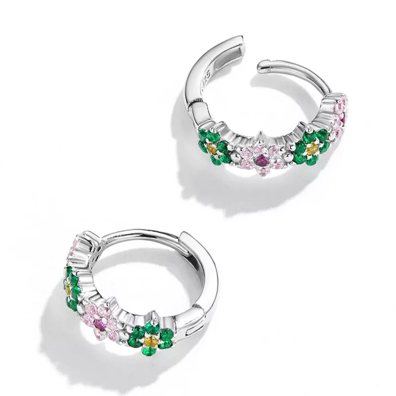 (imagen para) Aros de argolla estilo Pandora con delicadas flores - SCE1320 - Ver 4