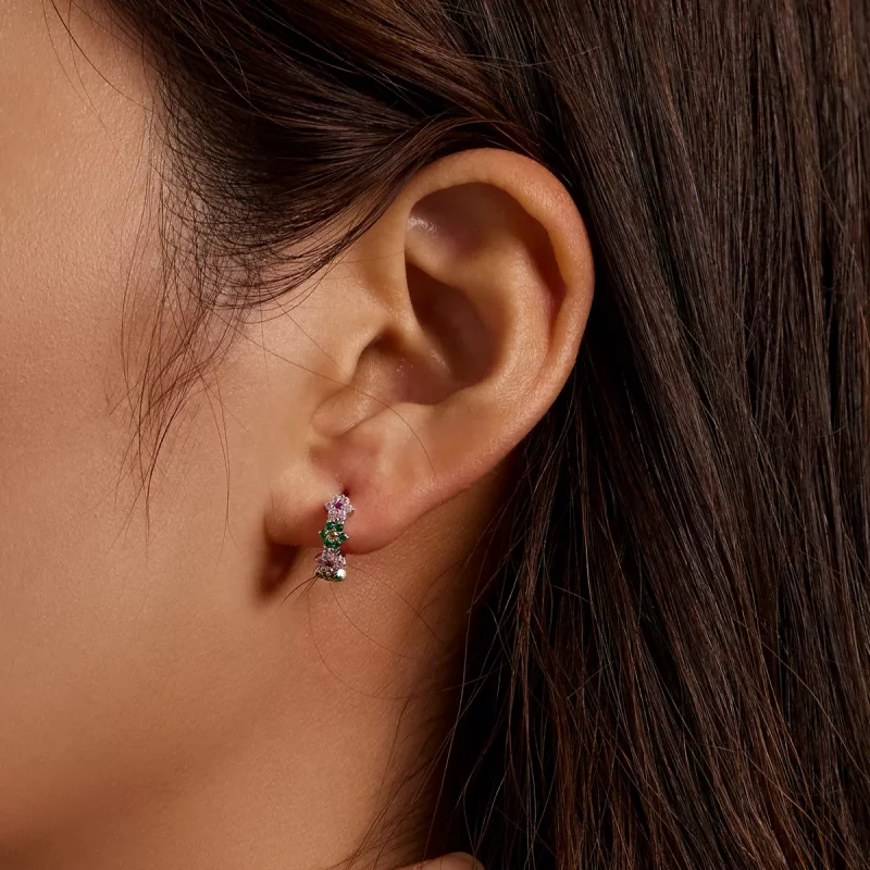 (imagen para) Aros de argolla estilo Pandora con delicadas flores - SCE1320 - Ver 5