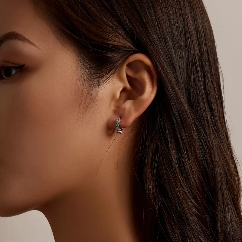 (imagen para) Aros de argolla estilo Pandora con delicadas flores - SCE1320 - Ver 7