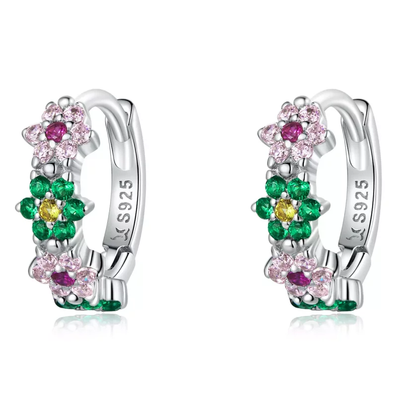 (imagen para) Aros de argolla estilo Pandora con delicadas flores - SCE1320