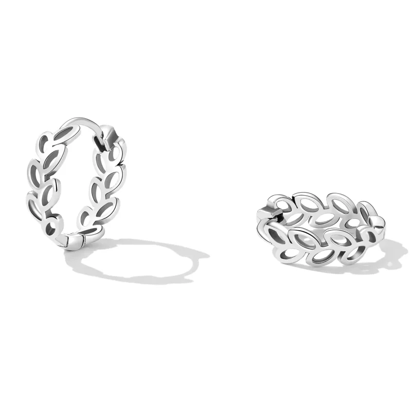 (imagen para) Aros de argolla estilo Pandora con diseño abierto de hojas - SCE1461 - Ver 2