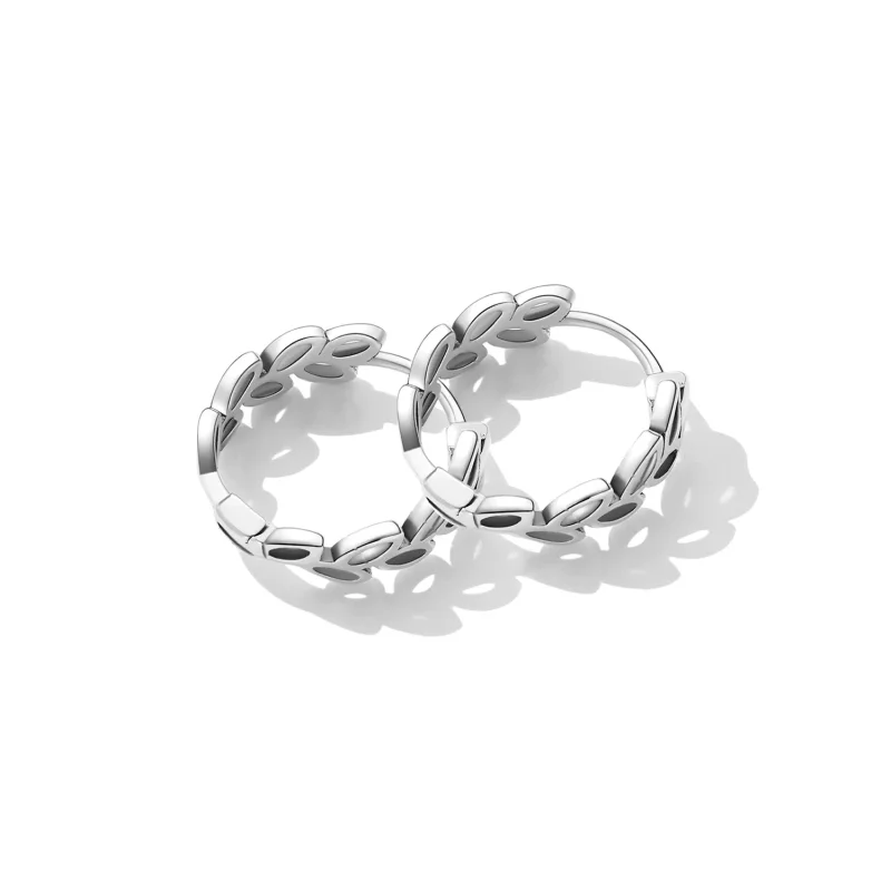 (imagen para) Aros de argolla estilo Pandora con diseño abierto de hojas - SCE1461 - Ver 3