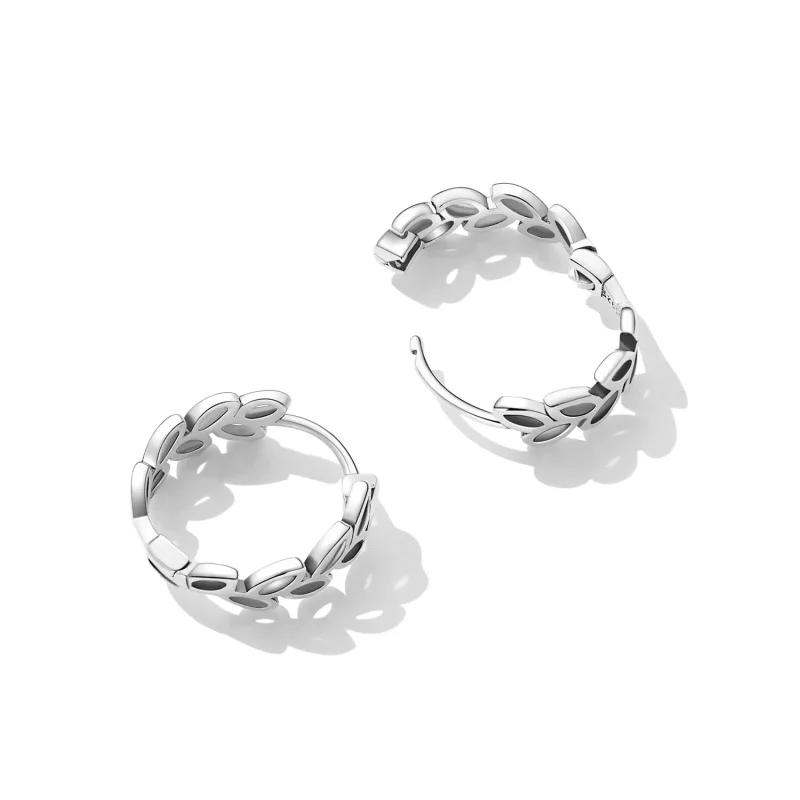 (imagen para) Aros de argolla estilo Pandora con diseño abierto de hojas - SCE1461 - Ver 4