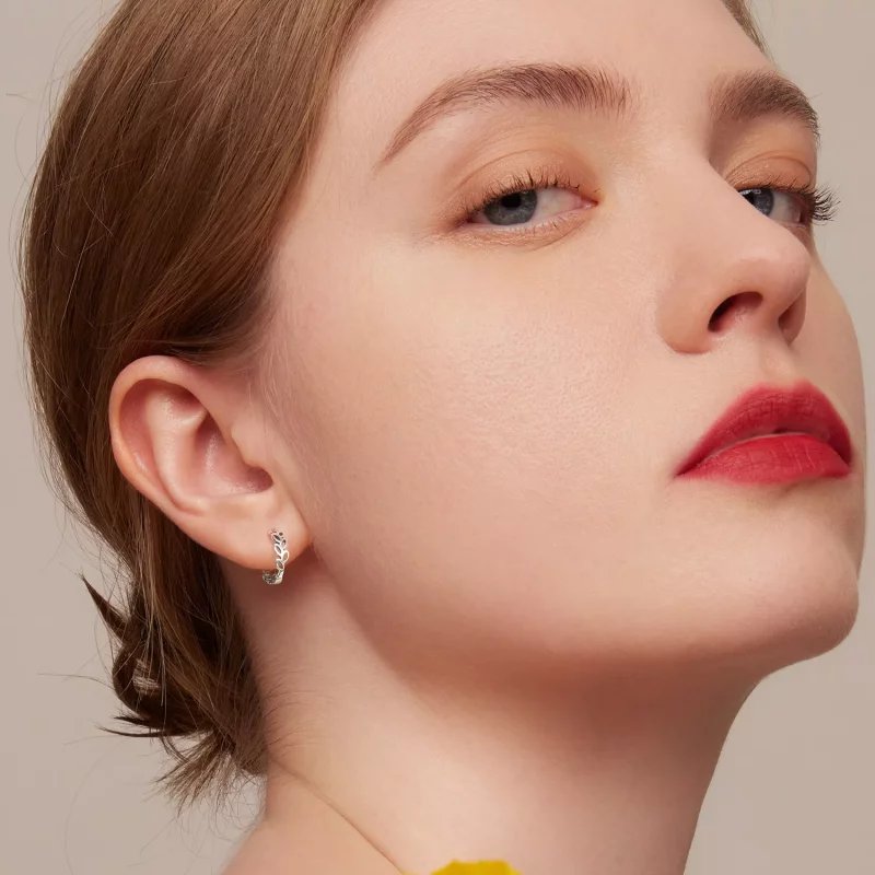 (imagen para) Aros de argolla estilo Pandora con diseño abierto de hojas - SCE1461 - Ver 6