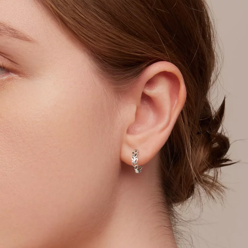 (imagen para) Aros de argolla estilo Pandora con diseño abierto de hojas - SCE1461 - Ver 7