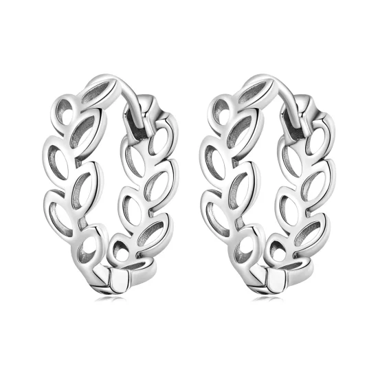 (imagen para) Aros de argolla estilo Pandora con diseño abierto de hojas - SCE1461