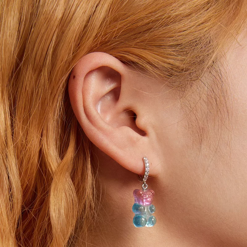 (imagen para) Aros de argolla estilo Pandora con osito de dulce - SCE1388 - Ver 5