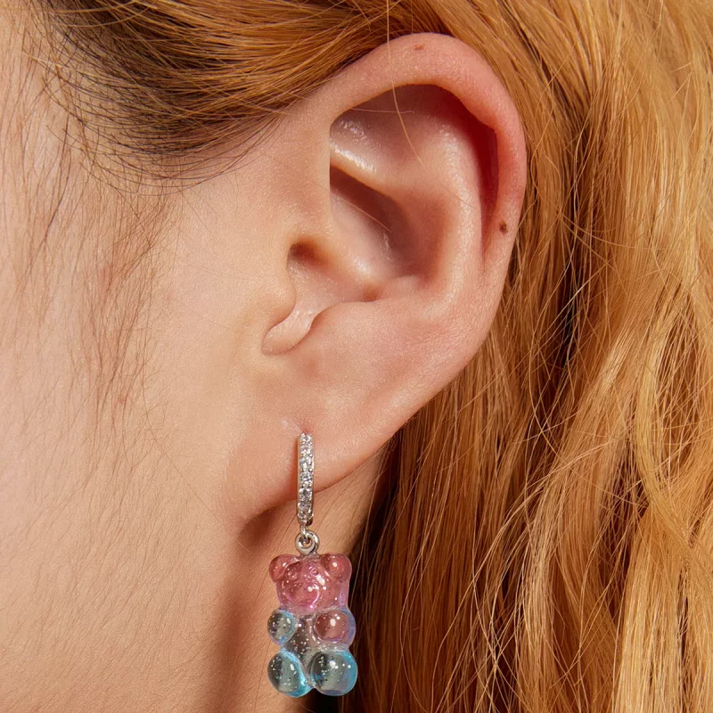 (imagen para) Aros de argolla estilo Pandora con osito de dulce - SCE1388 - Ver 6