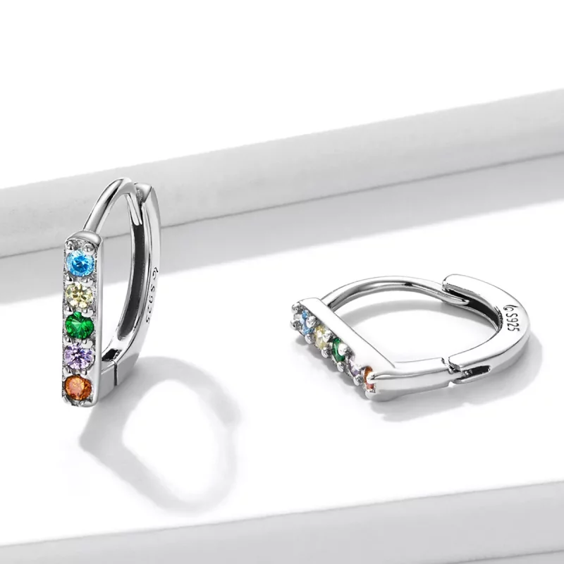 (imagen para) Aros de aro con circonitas coloridas al estilo Pandora - BSE576 - Ver 2