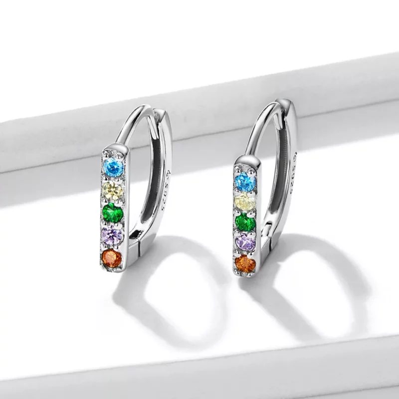 (imagen para) Aros de aro con circonitas coloridas al estilo Pandora - BSE576 - Ver 3