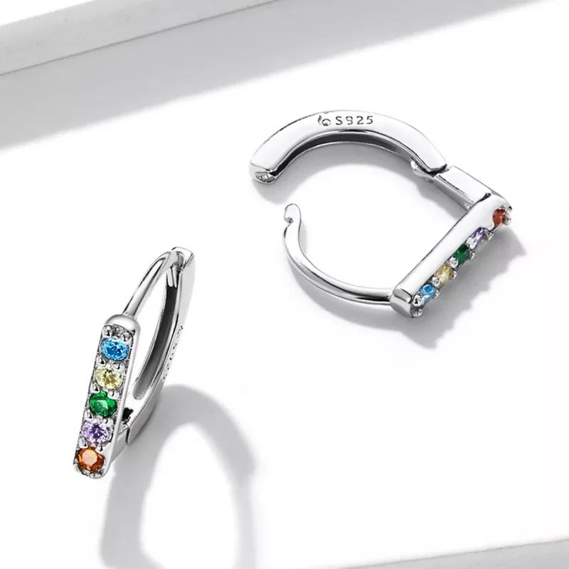 (imagen para) Aros de aro con circonitas coloridas al estilo Pandora - BSE576 - Ver 4