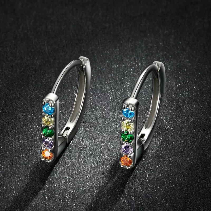 (imagen para) Aros de aro con circonitas coloridas al estilo Pandora - BSE576 - Ver 5