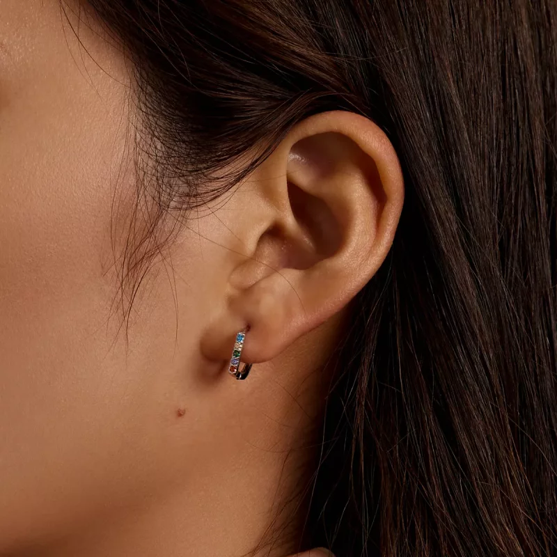 (imagen para) Aros de aro con circonitas coloridas al estilo Pandora - BSE576 - Ver 8