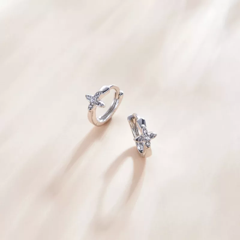 (imagen para) Aros de aro con estilo Pandora con brillantes y flores - SCE1043 - Ver 2