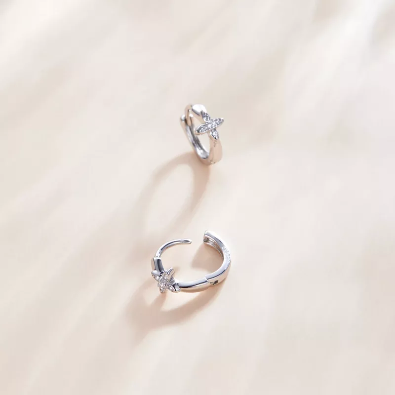 (imagen para) Aros de aro con estilo Pandora con brillantes y flores - SCE1043 - Ver 3