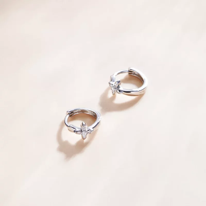 (imagen para) Aros de aro con estilo Pandora con brillantes y flores - SCE1043 - Ver 4