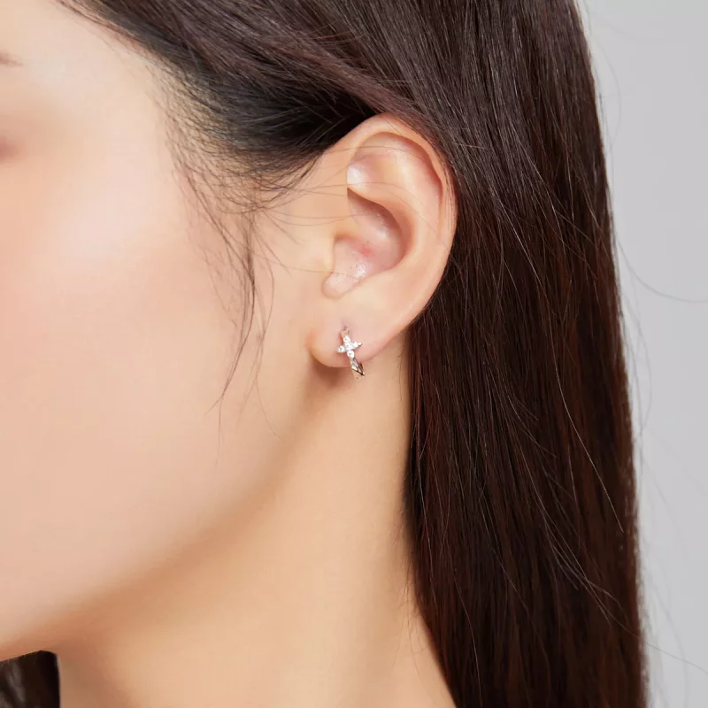 (imagen para) Aros de aro con estilo Pandora con brillantes y flores - SCE1043 - Ver 5