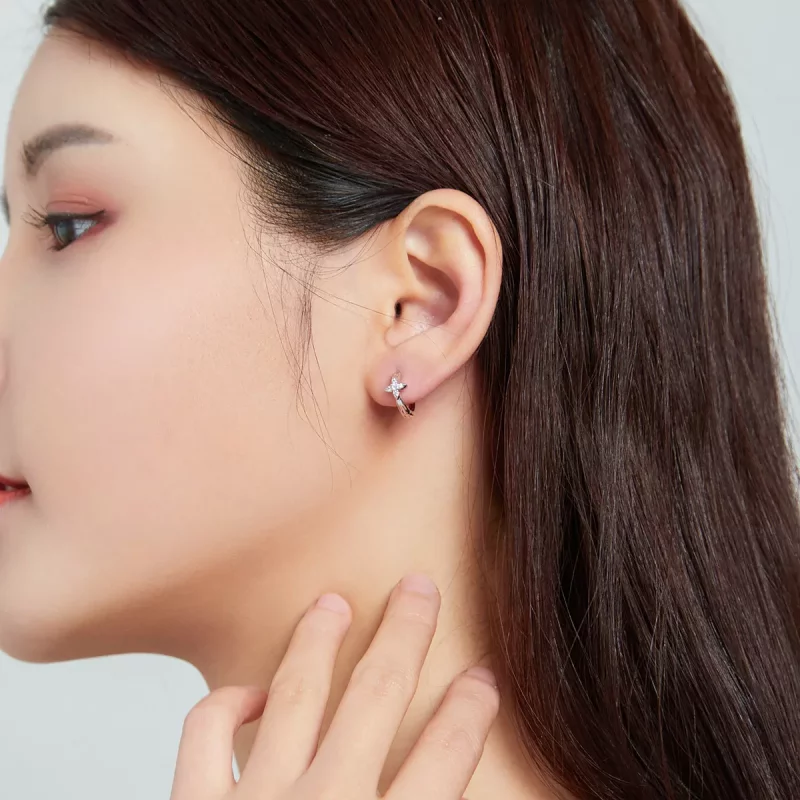 (imagen para) Aros de aro con estilo Pandora con brillantes y flores - SCE1043 - Ver 6