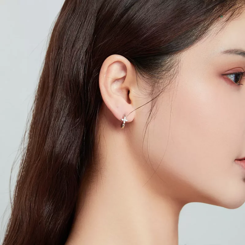 (imagen para) Aros de aro con estilo Pandora con brillantes y flores - SCE1043 - Ver 7