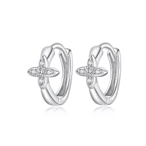 (imagen para) Aros de aro con estilo Pandora con brillantes y flores - SCE1043
