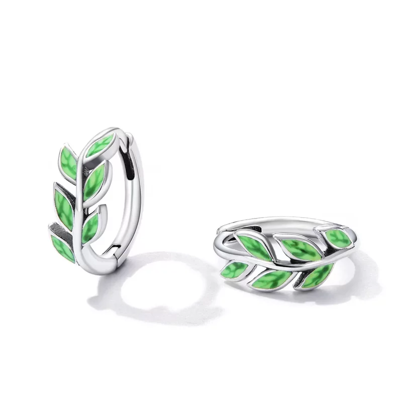 (imagen para) Aros de aro con estilo Pandora y hojas verdes - SCE1392 - Ver 2