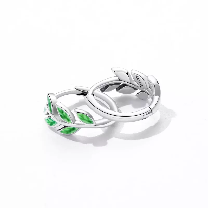 (imagen para) Aros de aro con estilo Pandora y hojas verdes - SCE1392 - Ver 3