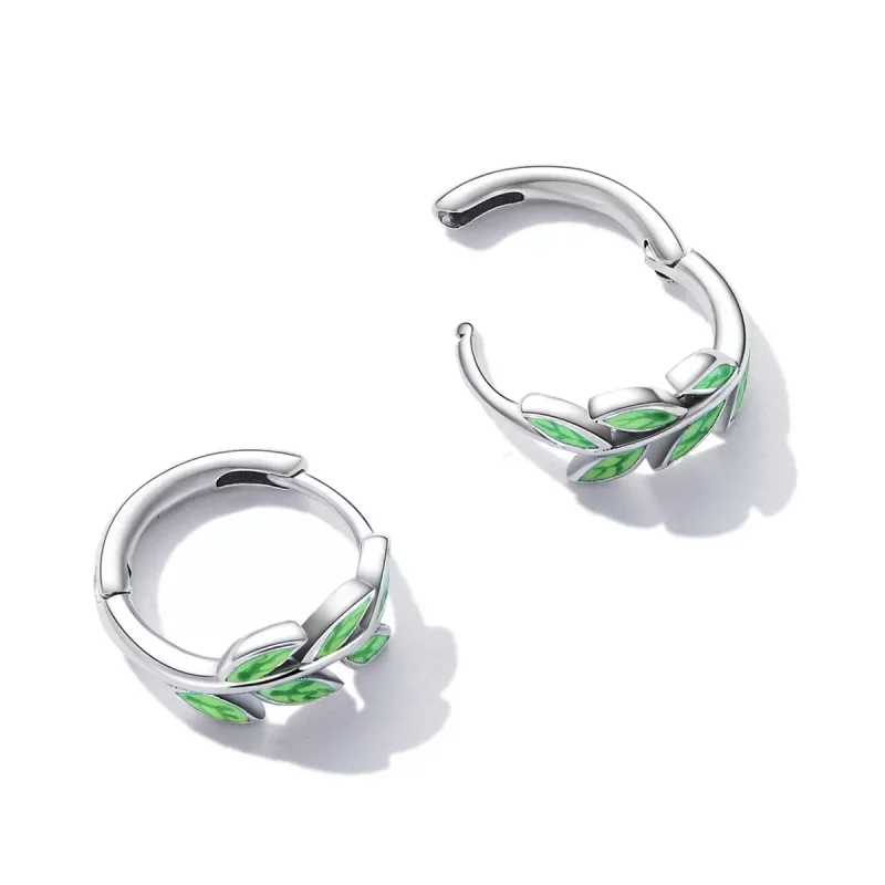 (imagen para) Aros de aro con estilo Pandora y hojas verdes - SCE1392 - Ver 4