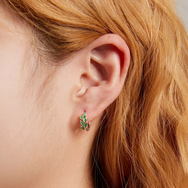 (imagen para) Aros de aro con estilo Pandora y hojas verdes - SCE1392 - Ver 5