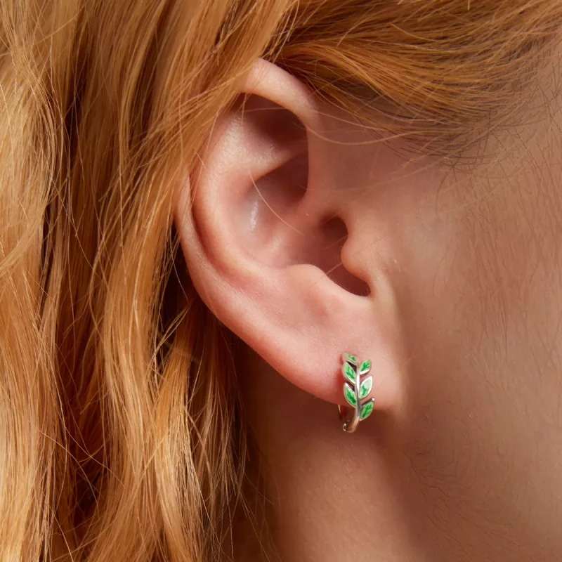 (imagen para) Aros de aro con estilo Pandora y hojas verdes - SCE1392 - Ver 6