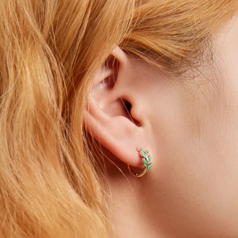 (imagen para) Aros de aro con estilo Pandora y hojas verdes - SCE1392 - Ver 7