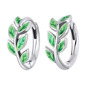 (imagen para) Aros de aro con estilo Pandora y hojas verdes - SCE1392