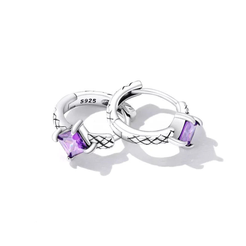 (imagen para) Aros de aro con patrón de serpiente estilo Pandora y circonitas - SCE1417 - Ver 4