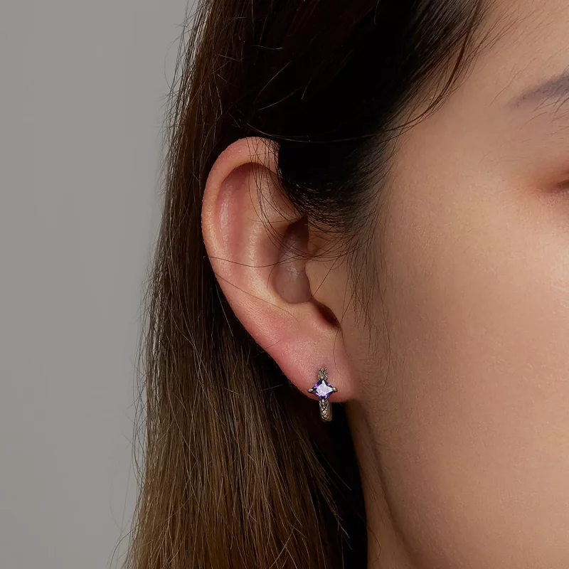(imagen para) Aros de aro con patrón de serpiente estilo Pandora y circonitas - SCE1417 - Ver 6